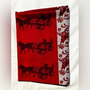 NWOT Red Horse Drawn Carriage Scarf/Shawl